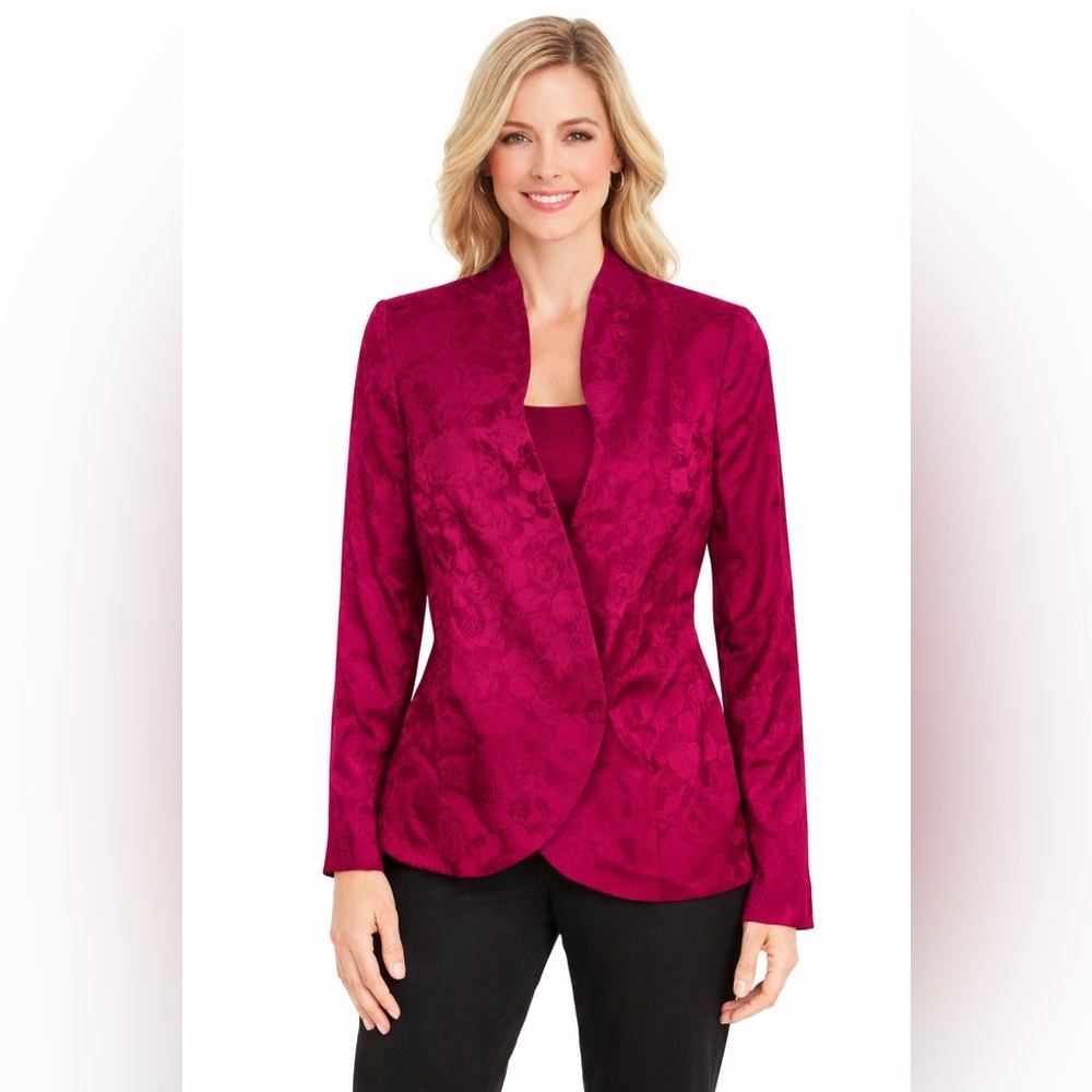 Vintage Papell Too 100% Silk Floral Jacquard Blazer Fuchsia Size 14